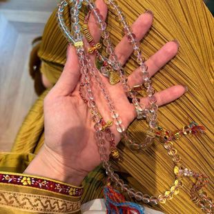 创意设计天然巴西白水晶佛珠108项链复古配饰多圈手串新中式女