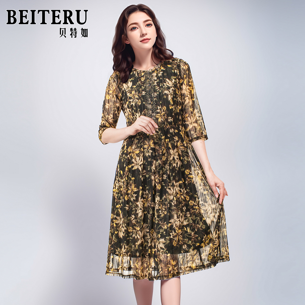 贝特如妈妈装淑女气质显瘦连衣裙