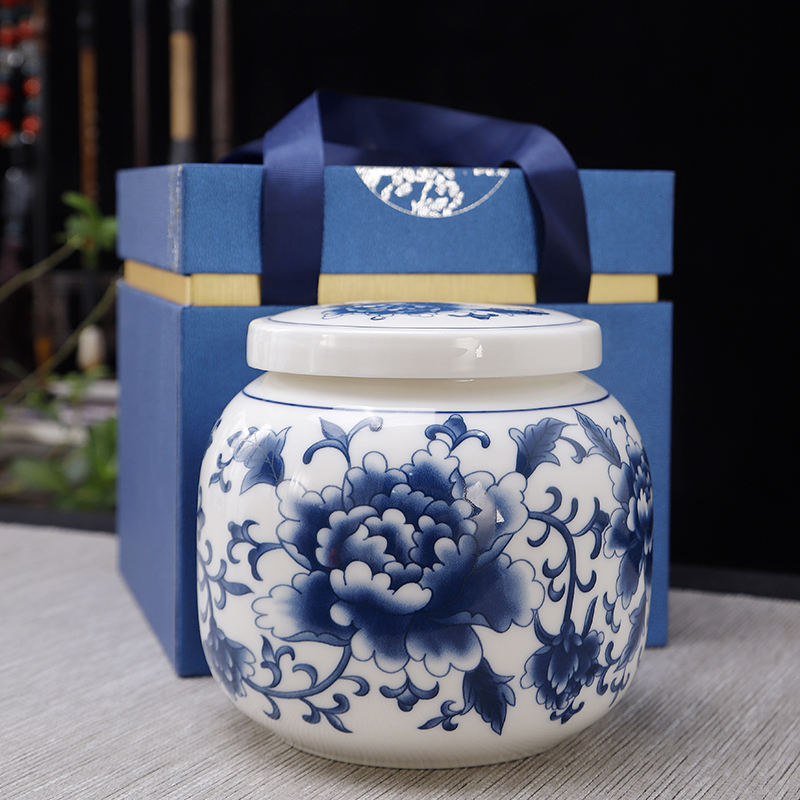 青花瓷密封罐膏方中药粉罐礼盒装
