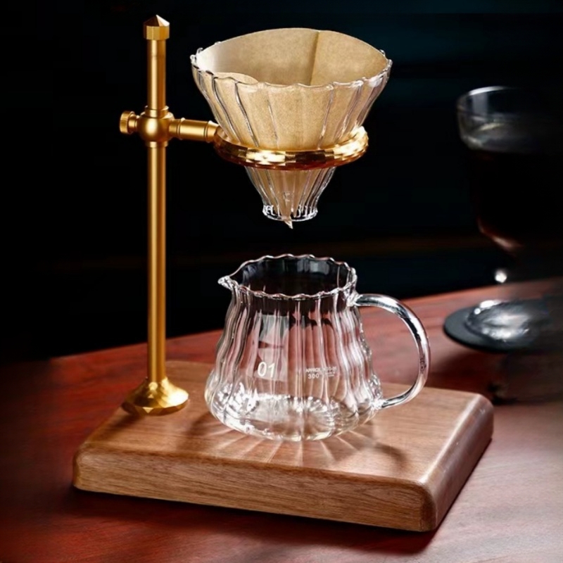 实木座咖啡架黄铜关节手冲咖啡架滤纸过滤架云朵壶咖啡分享壶冲杯