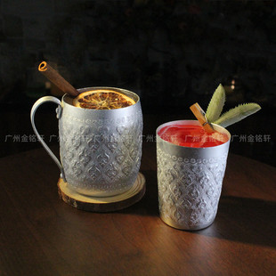 调酒莫斯科骡子杯鸡尾酒锡杯薄荷朱丽普杯刻花轻薄特调带把手酒杯