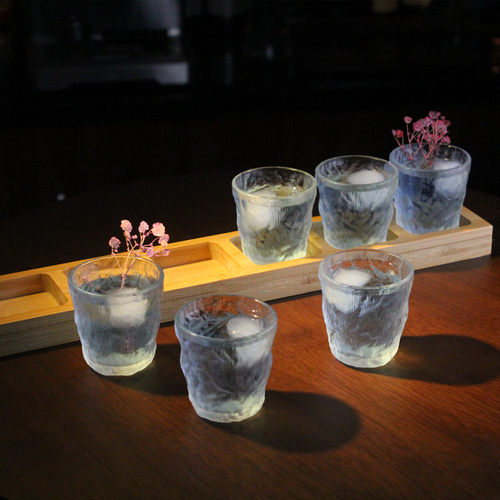日式迷你TIKI杯冰川杯玻璃小酒杯一口杯SHOT杯子弹杯套装配竹杯架