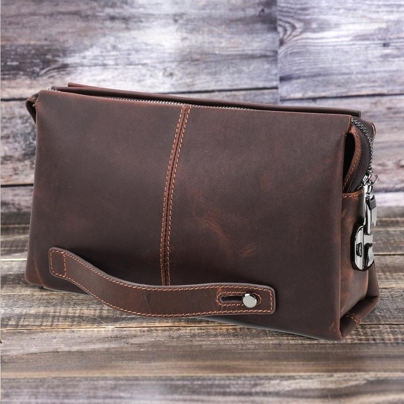 男士纯牛皮通勤真皮高端品牌公文手拿包大容量手腕带手提2025新款