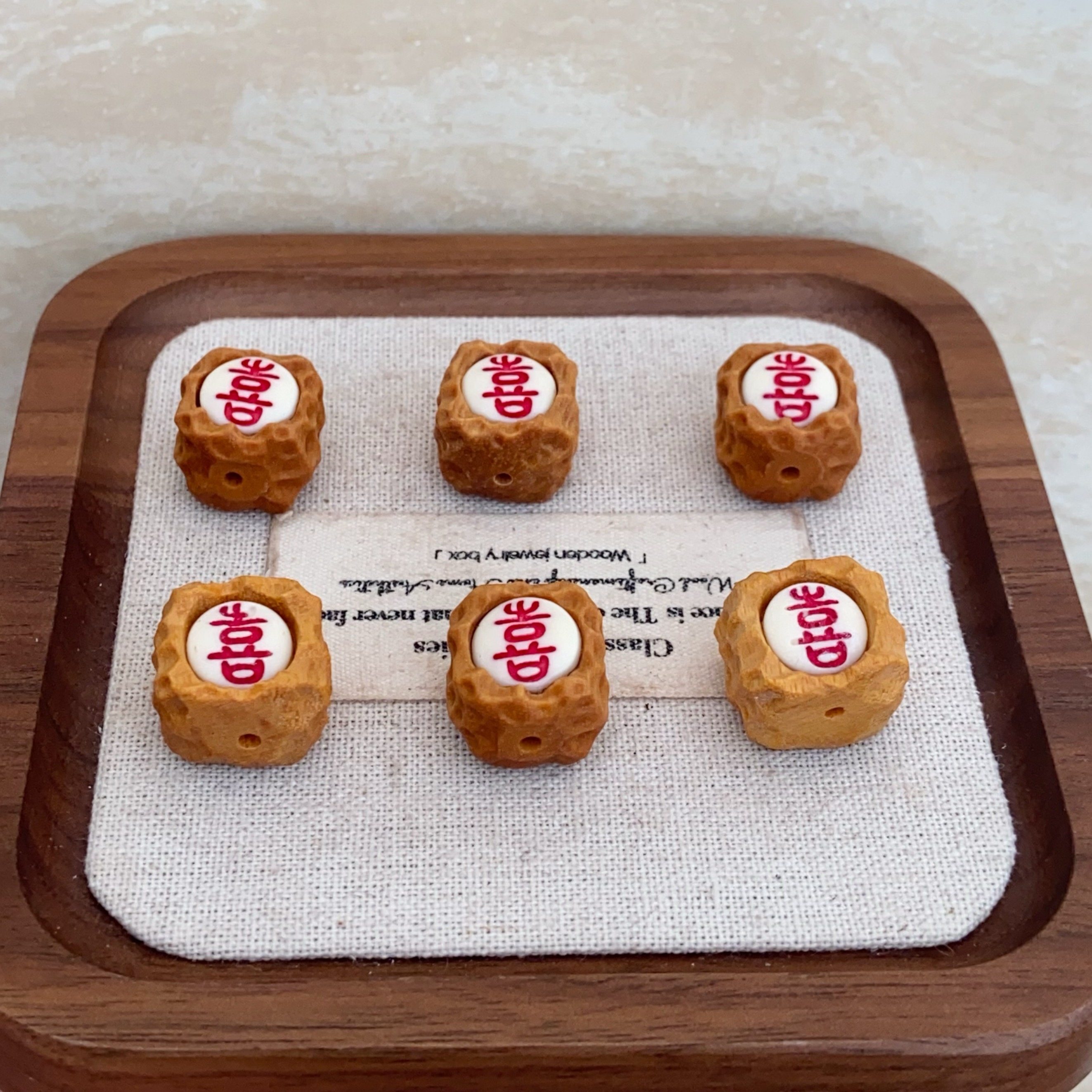 檀木无相镶嵌象牙果喜字发财文玩DIY时尚饰品配饰手串手链百搭