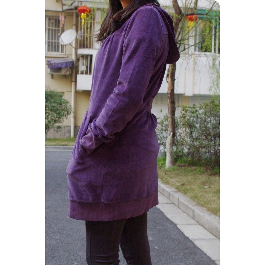 外贸出口女士长款卫衣绒衣 紫色