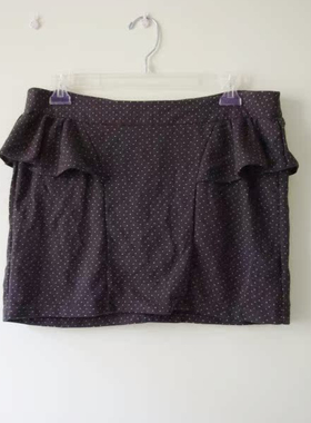 外贸出口复古风波点荷叶边半身裙女黑色短裙俏皮A字裙
