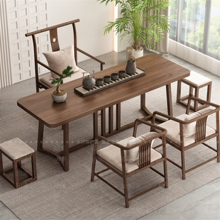 新中式白蜡木实木茶桌椅组合家用办公室简约大板泡茶台一体茶台