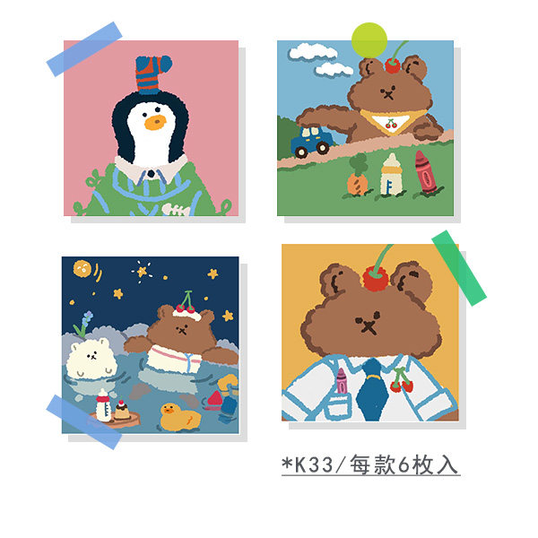 k33可爱小熊少女贴纸墙贴手帐装饰韩国ins复古墙画家居插画摆拍卡