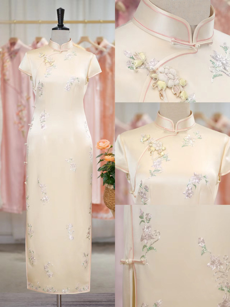 上海老裁缝【伊阑芳华】高端定制婚嫁手绣复刻百事合心真丝旗袍裙