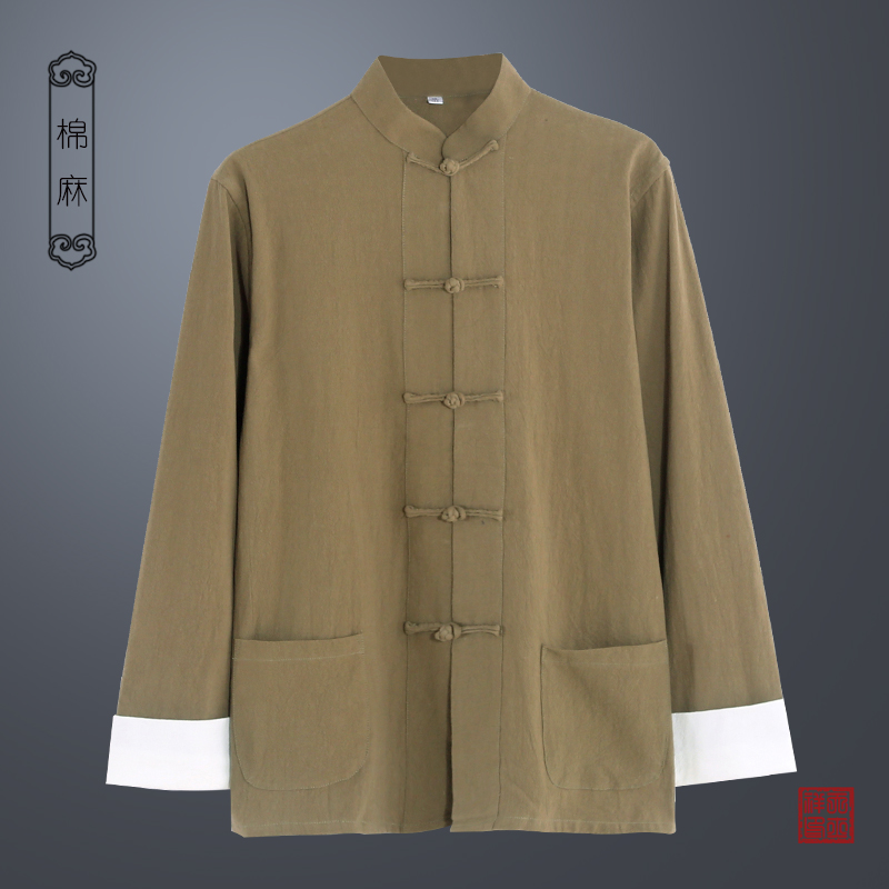 Flax Middle and old age Long sleeve Tang costume Men's coat jacket Cotton and hemp Retro Chinese style Hanfu Buddhist clothesin the Men's clothing, National Costume(new), Tang costume category - from Buy2taobao.com to provide professional Taobao agent buy service