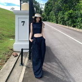 无袖 套装 短款 绑带上衣柔软天丝牛仔直筒阔腿裤 修身 Lienni老钱风