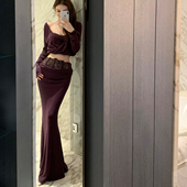 假两件镂空露背上衣女拼接蕾丝针织半身裙套装 Lienni2025冬季 新款