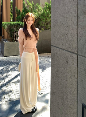 Lienni2025秋季新款百搭长袖毛衣女软软直筒针织阔腿裤羊毛套装