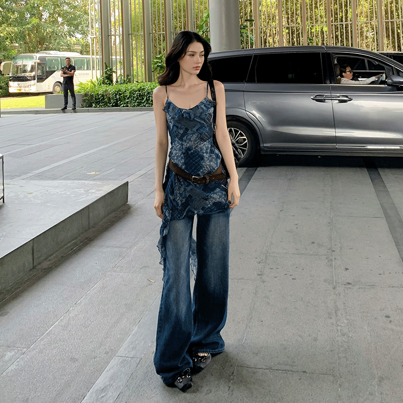 Lienni百搭水洗中低腰牛仔长裤