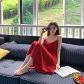 高腰显瘦浪漫圆舞曲定染不规则长款 Lienni2025夏季 新款 吊带连衣裙