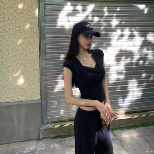 针织套装 Lienni2025夏季 上衣女高腰显瘦直筒汤裤 新款 百搭镂空短袖