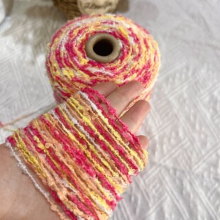 1斤西红柿色段染波浪圈圈纱特色手工编织diy百搭围巾毛衣混线配线