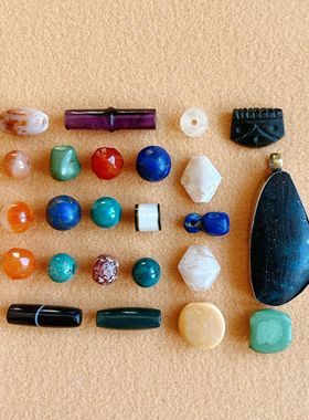 老玛瑙松石水晶西亚古珠古董配珠