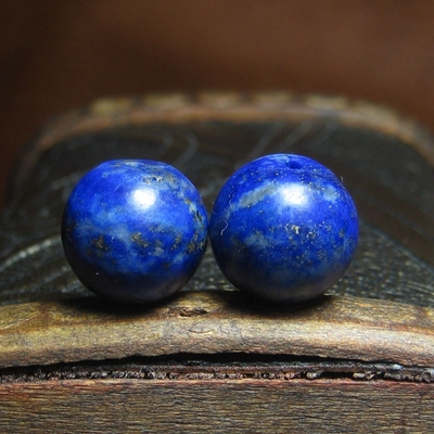 老青金石桶珠一对12×11mm