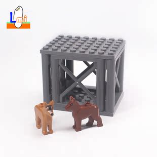 国产小颗粒积木宠物狗狼狗笼子MOC创意小场景摆件小狗摆台零件包