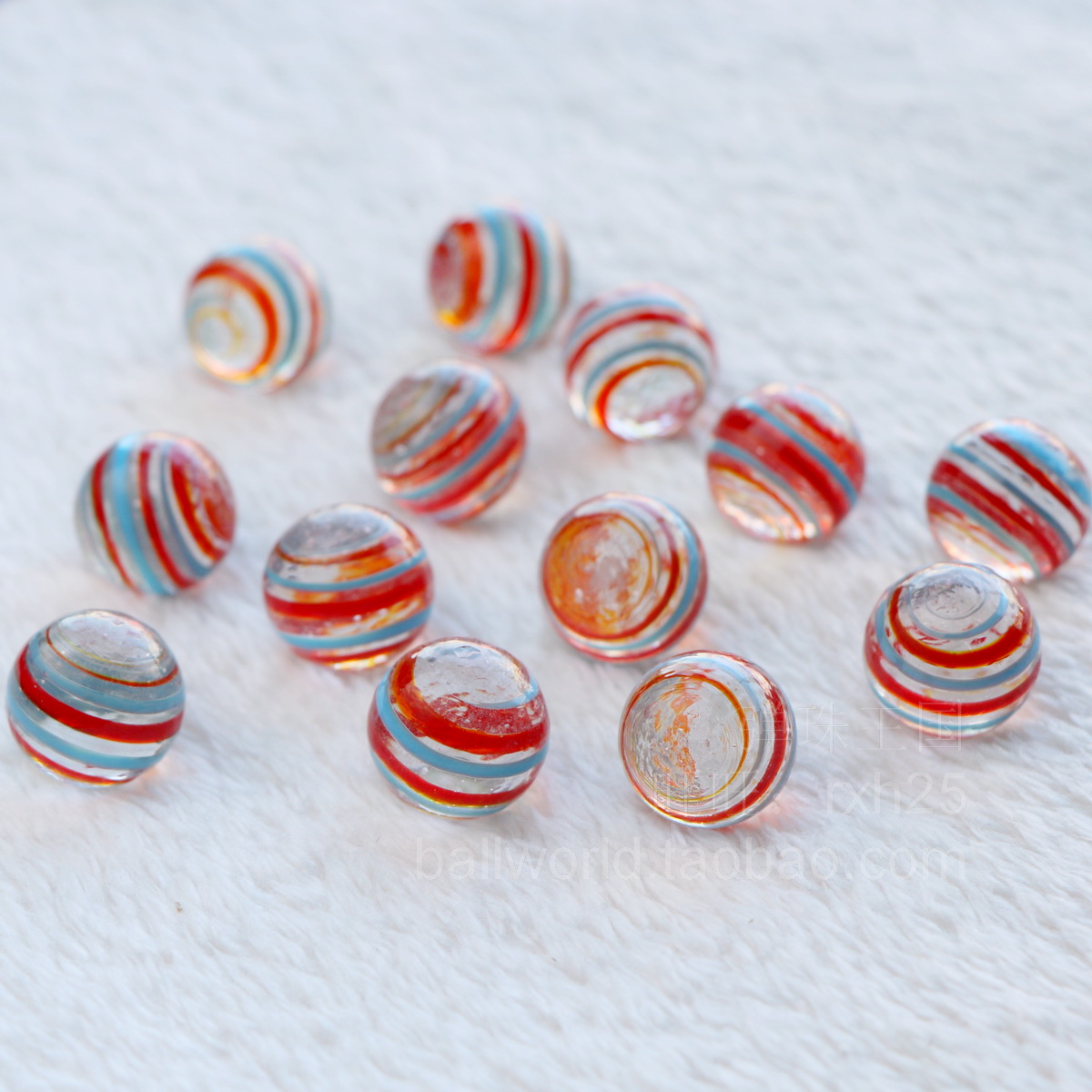 红蓝条玻璃弹珠16mm精彩球装饰