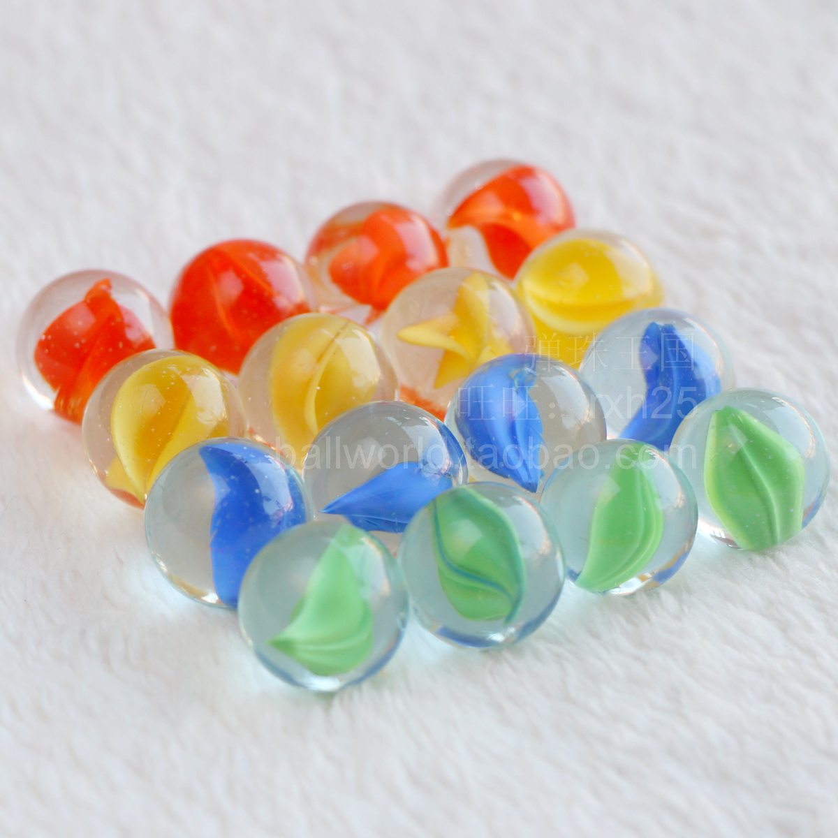 红黄蓝绿四色跳棋子玻璃球弹珠颜色分明玻璃球16毫米花芯玻璃珠