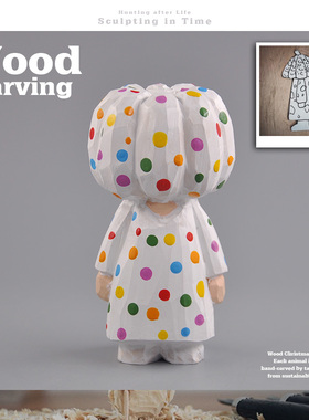 正版出口定制木雕 草间弥生 南瓜头波点女王艺术家手办手工雕刻