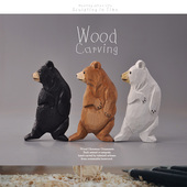 外贸出口木雕 棕熊北极熊冰箱贴动物模型 大师手工雕刻实木收藏