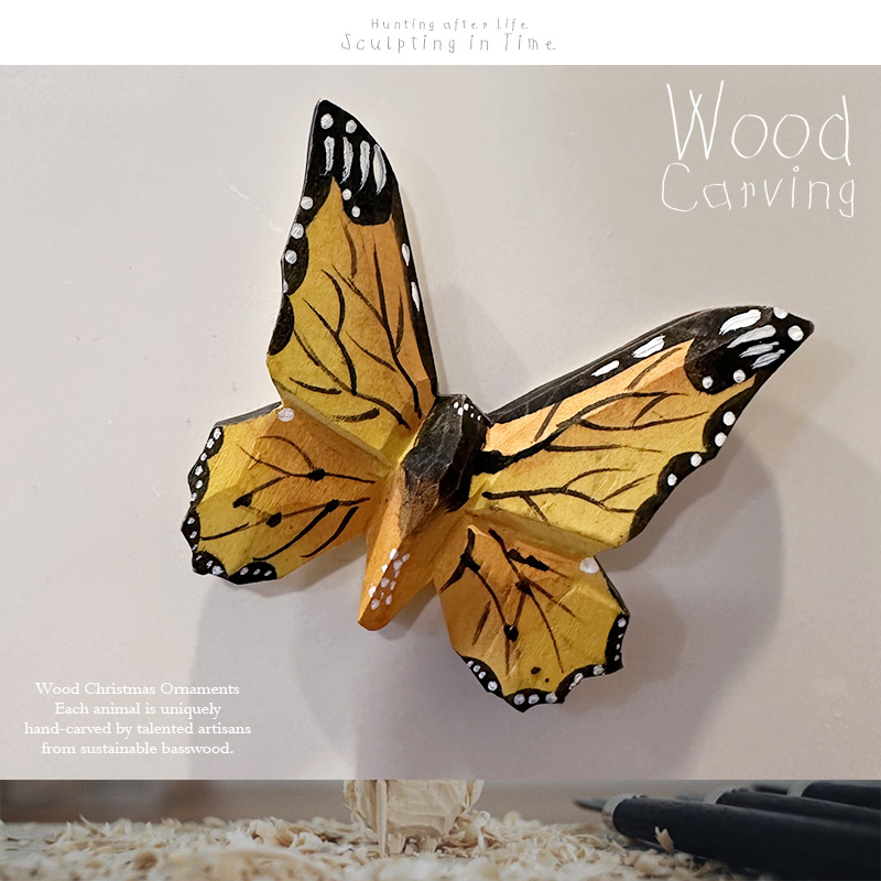 外贸出口木雕 蝴蝶冰箱贴动物模型大师手工雕刻实木