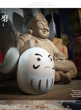 日本达摩不倒翁手办手工木雕