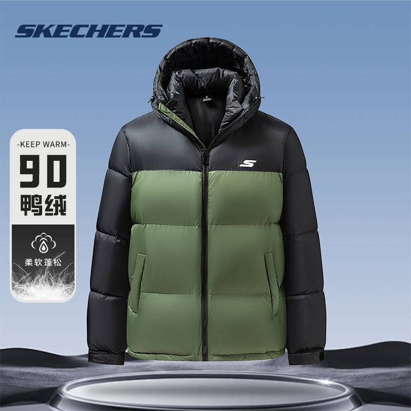 Skechers拼色情侣短款面包羽绒服