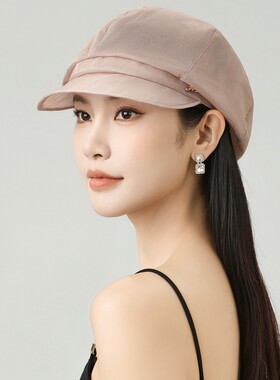 春夏新款桑蚕丝八角帽女时尚百搭文艺休闲真丝帽子鸭舌贝雷帽