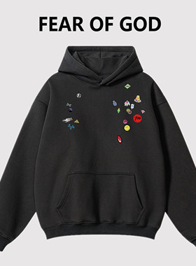 ESSENTIALS潮牌美式趣味贴纸印花连帽卫衣男女高街情侣秋冬上衣衫