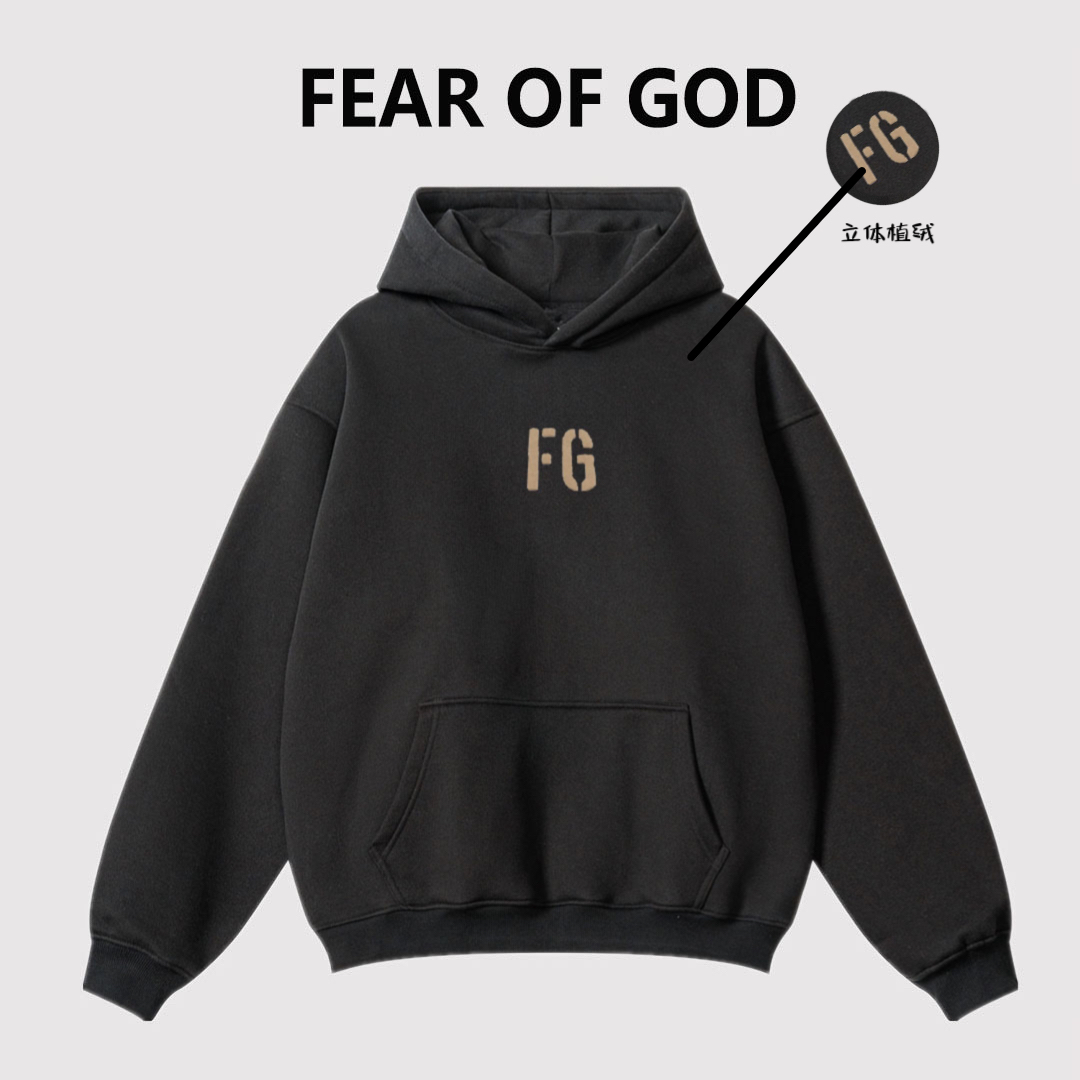 潮牌FG植绒字母连帽卫衣外套男女