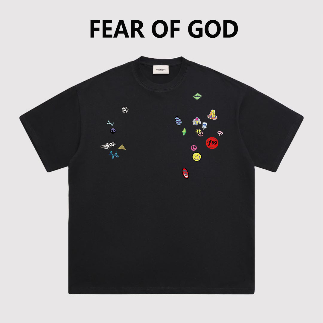 FOG潮牌美式趣味贴纸印花短袖T恤