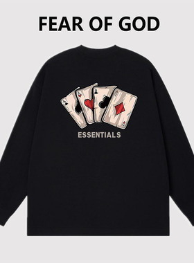 ESSENTIALS扑克牌长袖T恤重磅美式复古男高街宽松纯棉情侣上衣潮