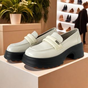 新款 品牌撤柜頭層牛皮樂福鞋 女單鞋 2025春季 厚底一腳蹬復(fù)古小皮鞋