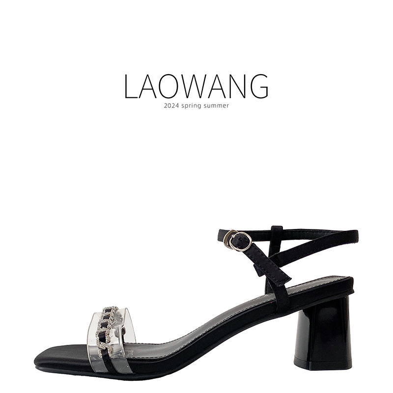 法式粗跟凉鞋女2024夏季新款撤柜清仓高跟简约时尚百搭露趾一字扣