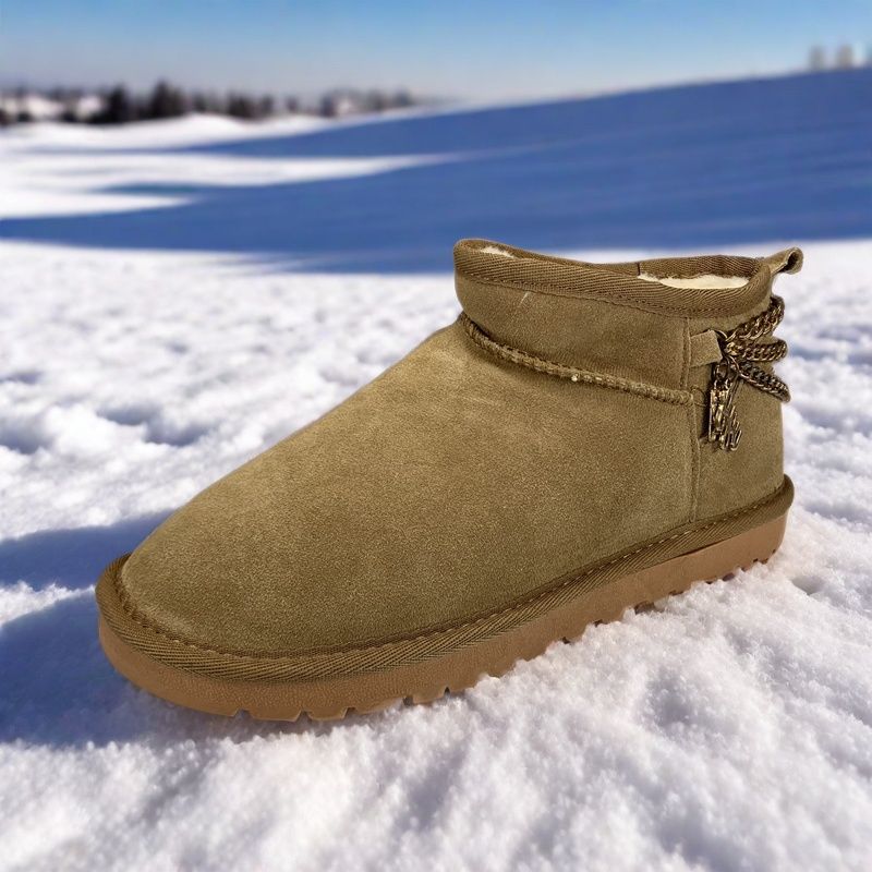 真皮雪地靴女冬季加厚棉靴厚底平底一脚蹬加绒保暖短靴马丁靴棉鞋