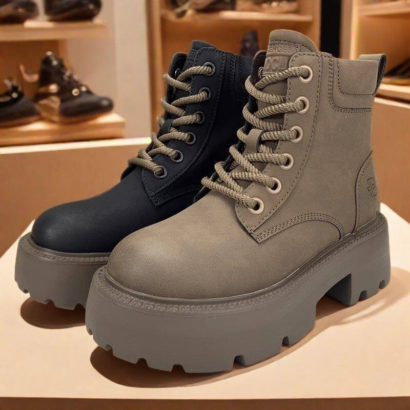 专柜撤柜头层牛皮马丁靴女2024秋冬新款百搭厚底机车靴英伦风短靴