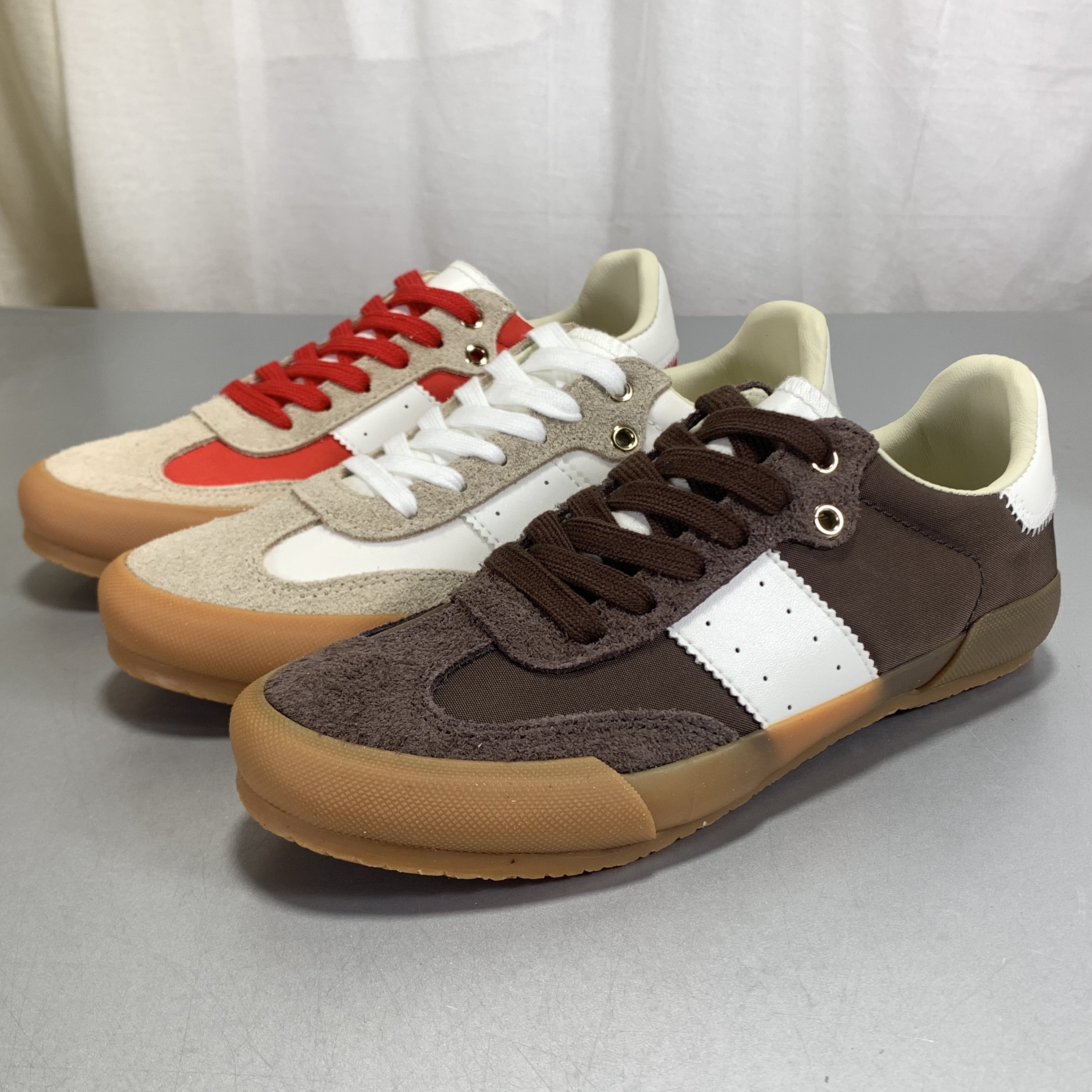 撤柜断码真皮拼色德训鞋女百搭休闲运动鞋复古板鞋青年圆头系带鞋