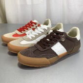 真皮拼色德训鞋 女百搭休闲运动鞋 复古板鞋 撤柜断码 青年圆头系带鞋