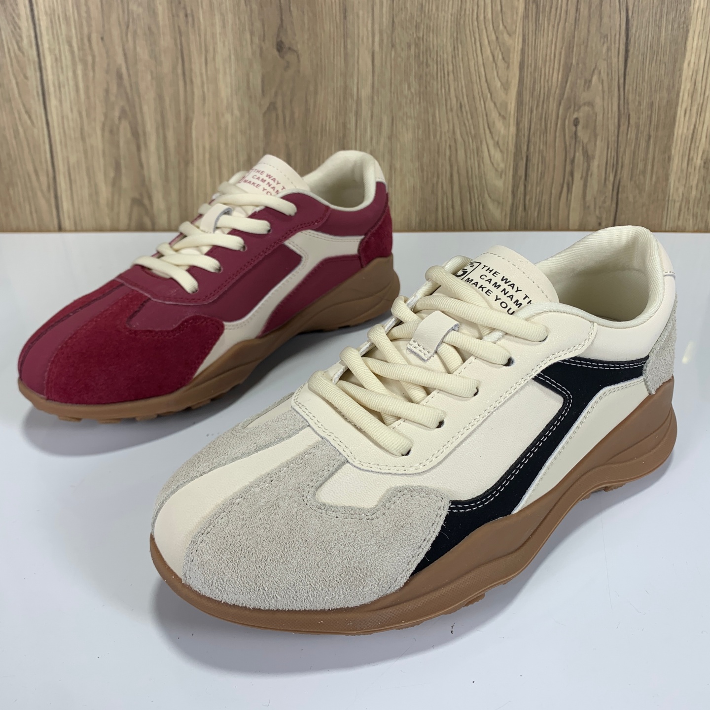 牛皮反绒真皮复古拼色德训鞋潮流女鞋轻便系带休闲运动鞋百搭板鞋