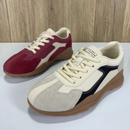 牛皮反绒真皮复古拼色德训鞋潮流女鞋轻便系带休闲运动鞋百搭板鞋