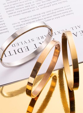 光面钛钢开口6mm手镯不锈钢女