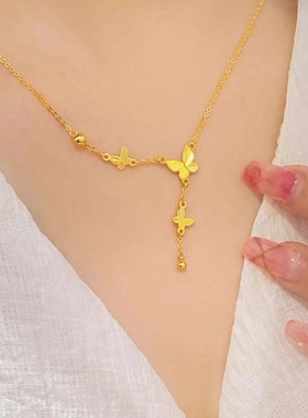 法式冷淡风古法金蝴蝶流苏项链女温柔百搭小众设计钛钢锁骨链饰品
