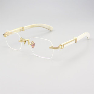 天然牛角无框眼镜胡彦斌同款溥仪眼睛男黄金电镀配度数近视眼镜框