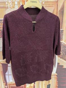 新品 奥斯飞尔天丝常规圆领五分袖 2024秋季 女装 套头宽松毛针织衫