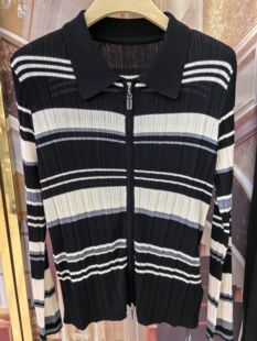 翻领拉链天丝针织衫 罩衫 条纹上衣 新款 奥斯飞外搭优质尔2024冬季