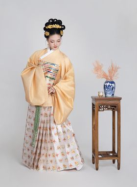汉客丝路汉服折枝梅花牡丹纹织金纱春季定制马面裙